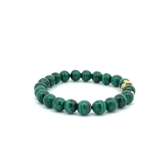 18K Gold Money Bag Lucky Charm Beads Bracelet Gemstones Malachite 7mm